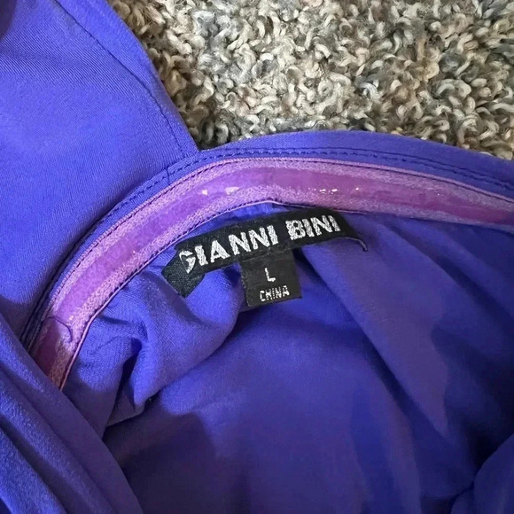 GIANNI BINI SMOCKED PURPLE SEMI FORMAL MIDI DRESS STRAPLESS SIZE LARGE - Picture 4 of 8